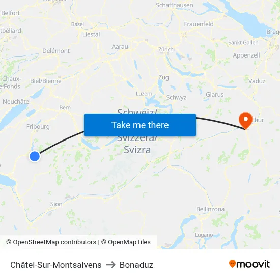 Châtel-Sur-Montsalvens to Bonaduz map