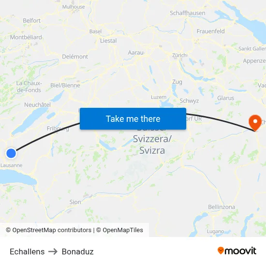 Echallens to Bonaduz map
