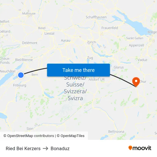 Ried Bei Kerzers to Bonaduz map