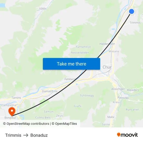 Trimmis to Bonaduz map