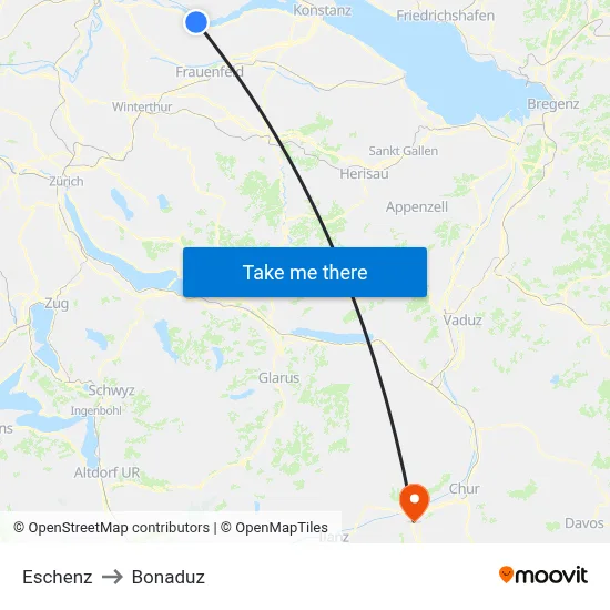 Eschenz to Bonaduz map