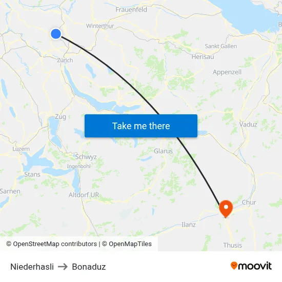 Niederhasli to Bonaduz map