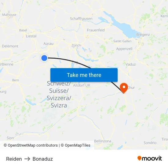 Reiden to Bonaduz map