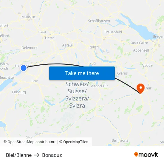 Biel/Bienne to Bonaduz map