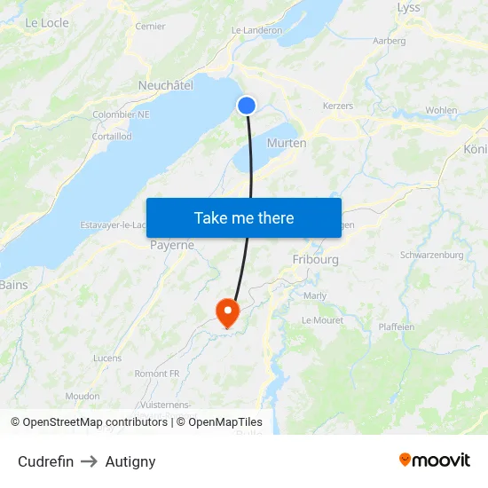 Cudrefin to Autigny map