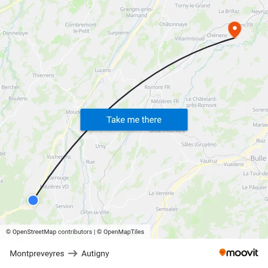 Montpreveyres to Autigny map