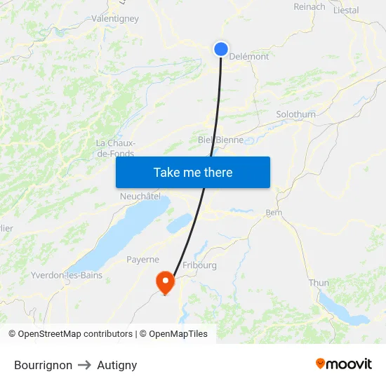 Bourrignon to Autigny map
