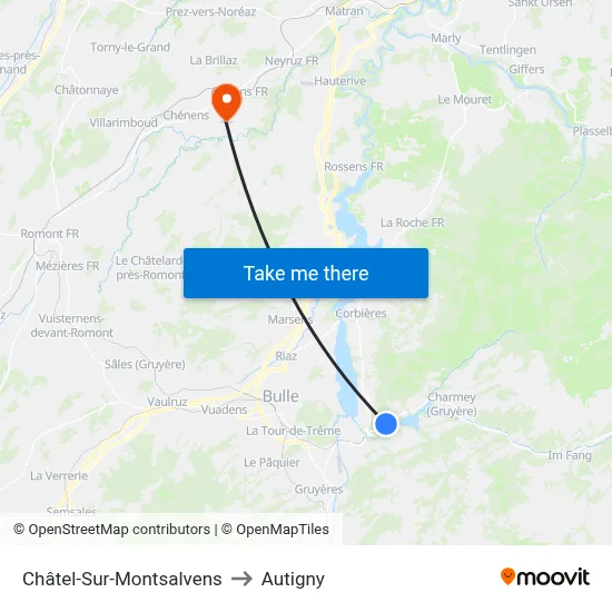 Châtel-Sur-Montsalvens to Autigny map