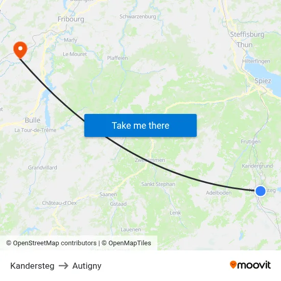 Kandersteg to Autigny map