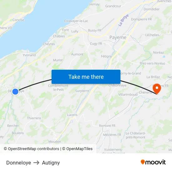 Donneloye to Autigny map
