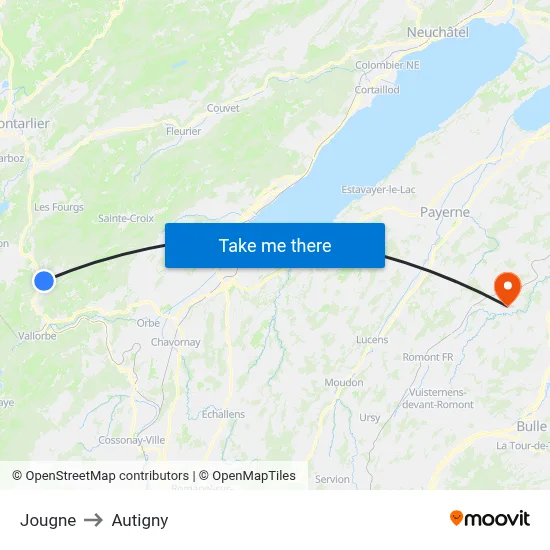 Jougne to Autigny map