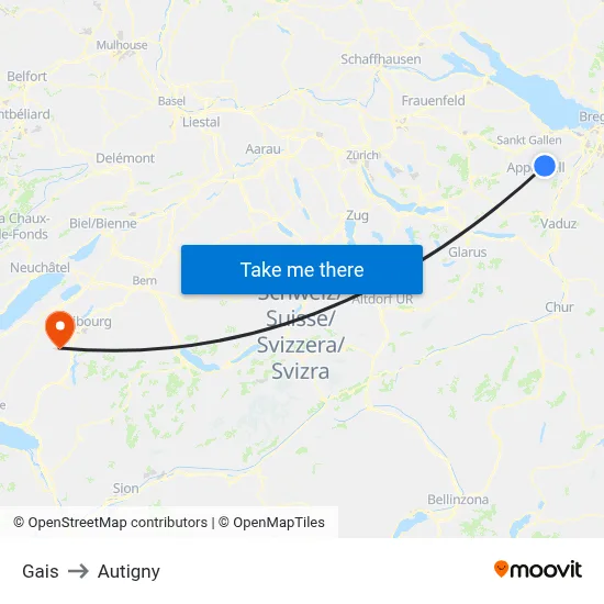 Gais to Autigny map