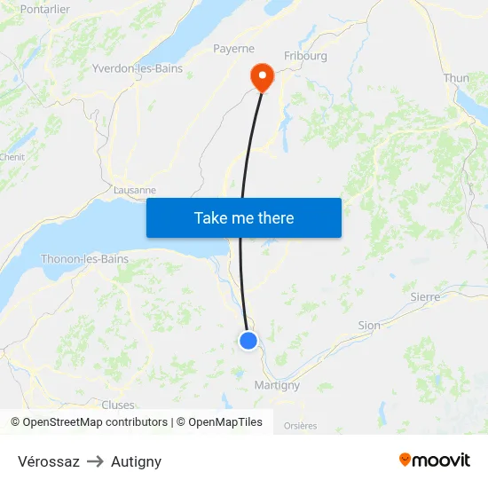 Vérossaz to Autigny map