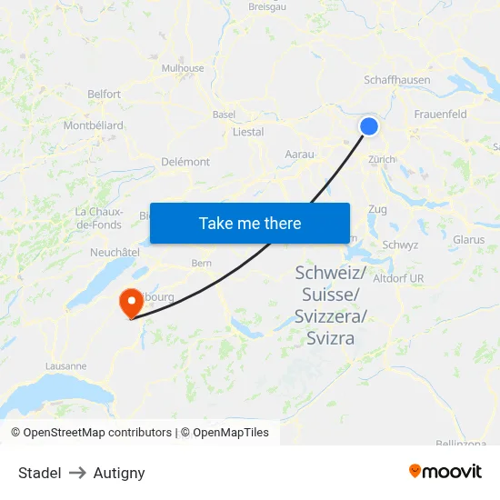 Stadel to Autigny map