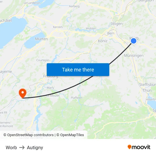 Worb to Autigny map