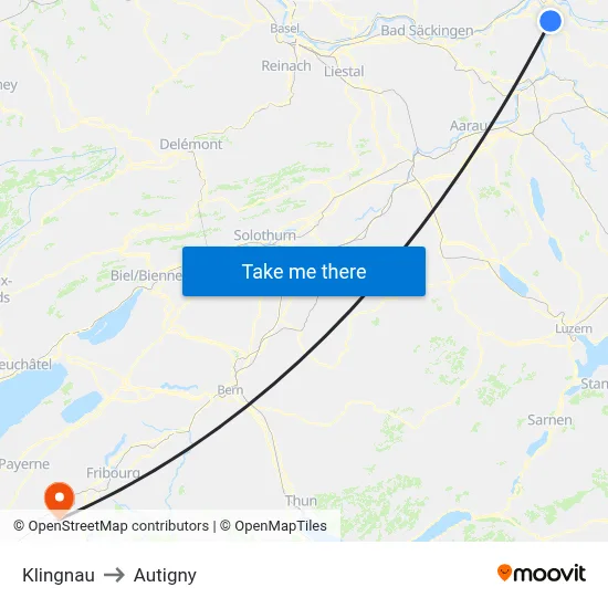 Klingnau to Autigny map