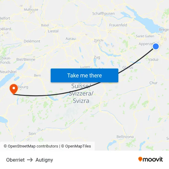 Oberriet to Autigny map