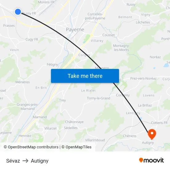 Sévaz to Autigny map