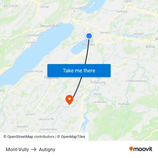 Mont-Vully to Autigny map