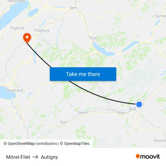 Mörel-Filet to Autigny map