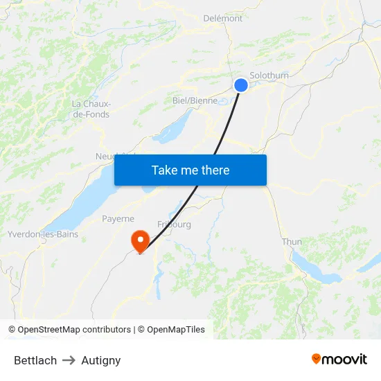 Bettlach to Autigny map