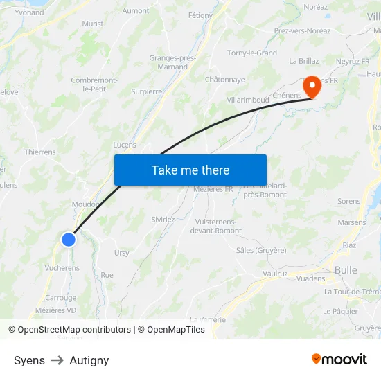 Syens to Autigny map