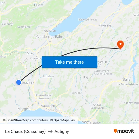 La Chaux (Cossonay) to Autigny map
