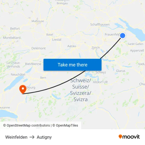Weinfelden to Autigny map