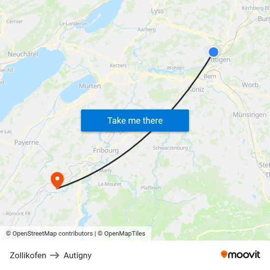 Zollikofen to Autigny map