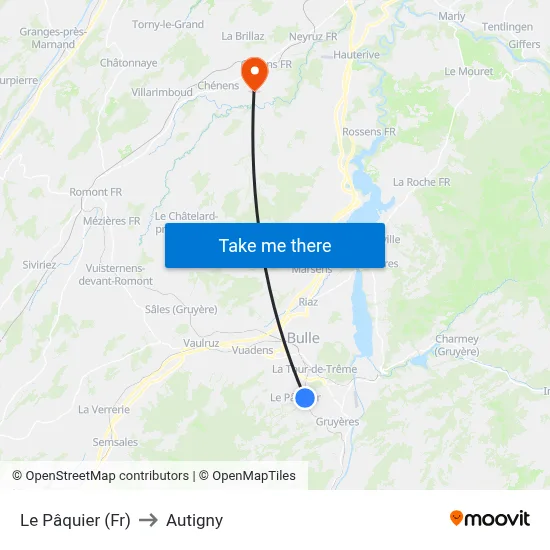 Le Pâquier (Fr) to Autigny map
