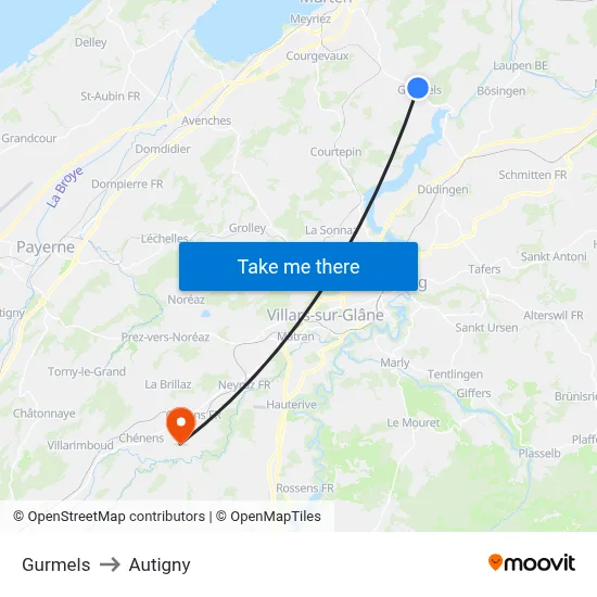 Gurmels to Autigny map