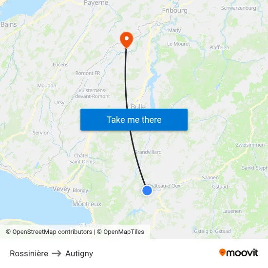 Rossinière to Autigny map