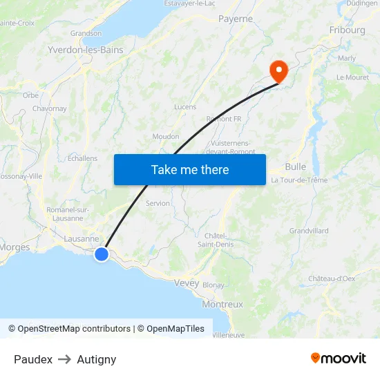 Paudex to Autigny map