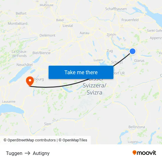 Tuggen to Autigny map