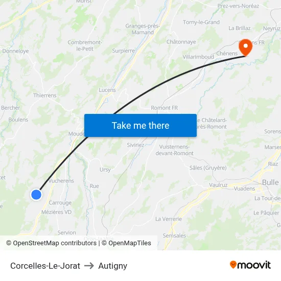 Corcelles-Le-Jorat to Autigny map