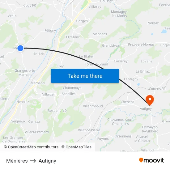 Ménières to Autigny map