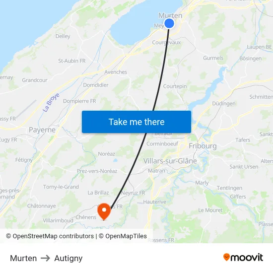 Murten to Autigny map