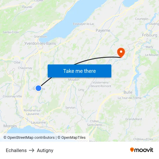Echallens to Autigny map
