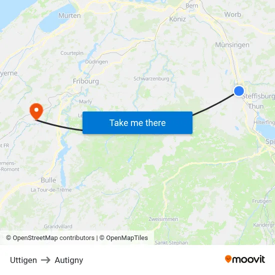 Uttigen to Autigny map