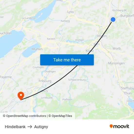 Hindelbank to Autigny map