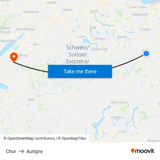 Chur to Autigny map