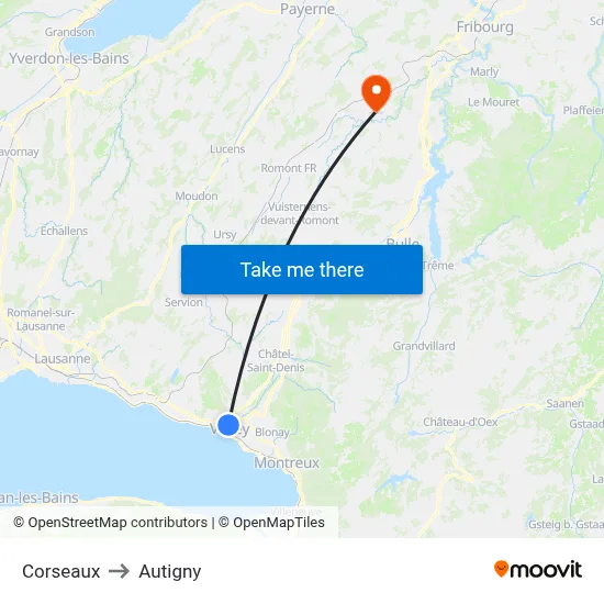 Corseaux to Autigny map