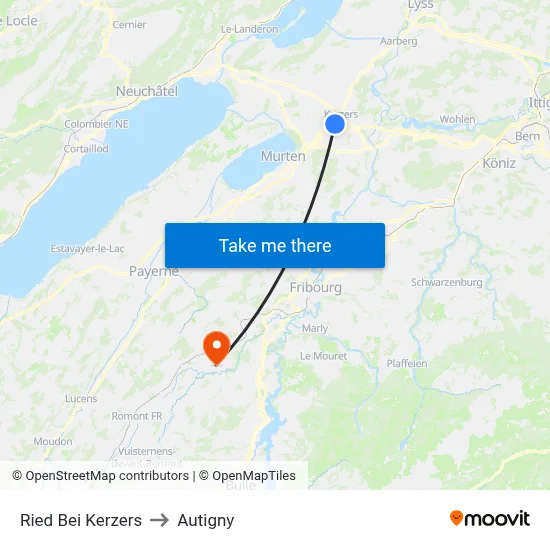 Ried Bei Kerzers to Autigny map