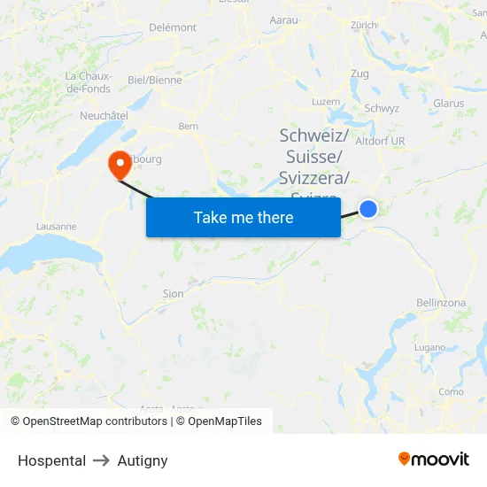 Hospental to Autigny map