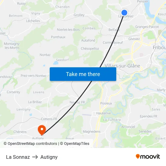 La Sonnaz to Autigny map