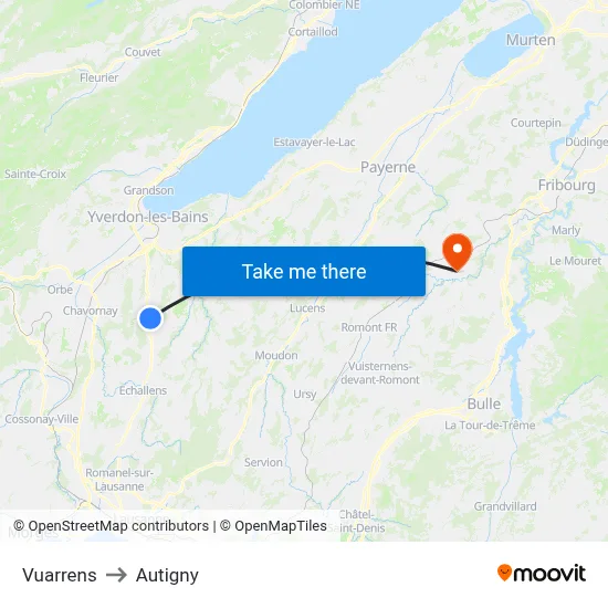 Vuarrens to Autigny map