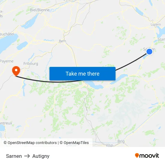 Sarnen to Autigny map