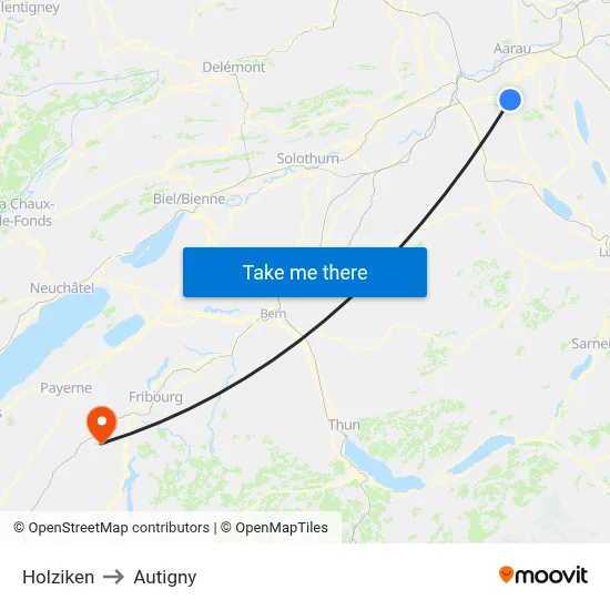 Holziken to Autigny map