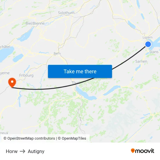Horw to Autigny map
