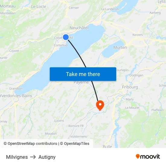 Milvignes to Autigny map